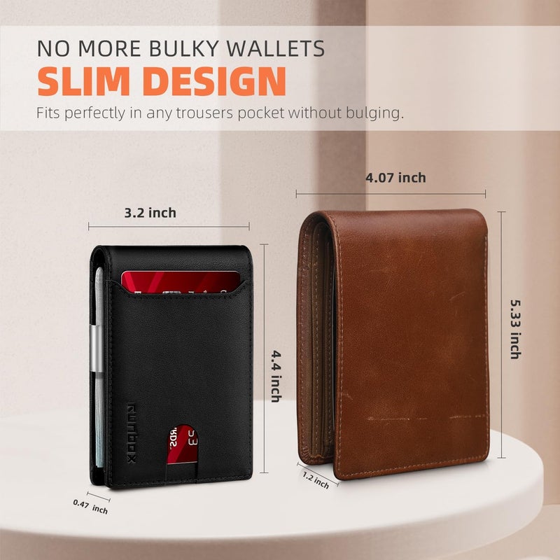 RUNBOX Money Clip Wallets for Men,Slim Leather Mens Bifold Wallet,RFID Blocking Front Pocket Wallet,Thin Credit Card Holder with Gift Box - Image 3